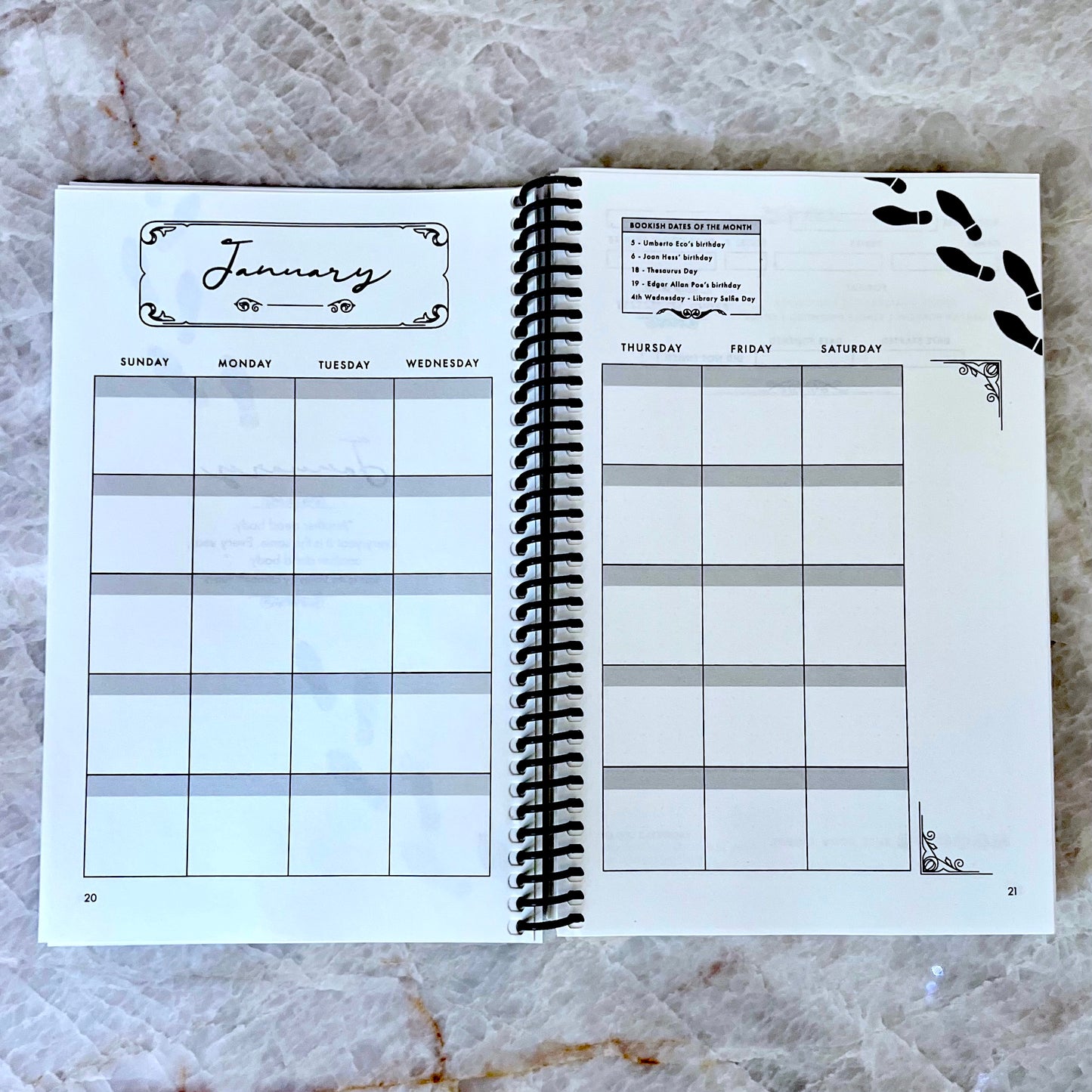 Mystery Readers Journal and Planner Coil Bound With Calendar Page Undated