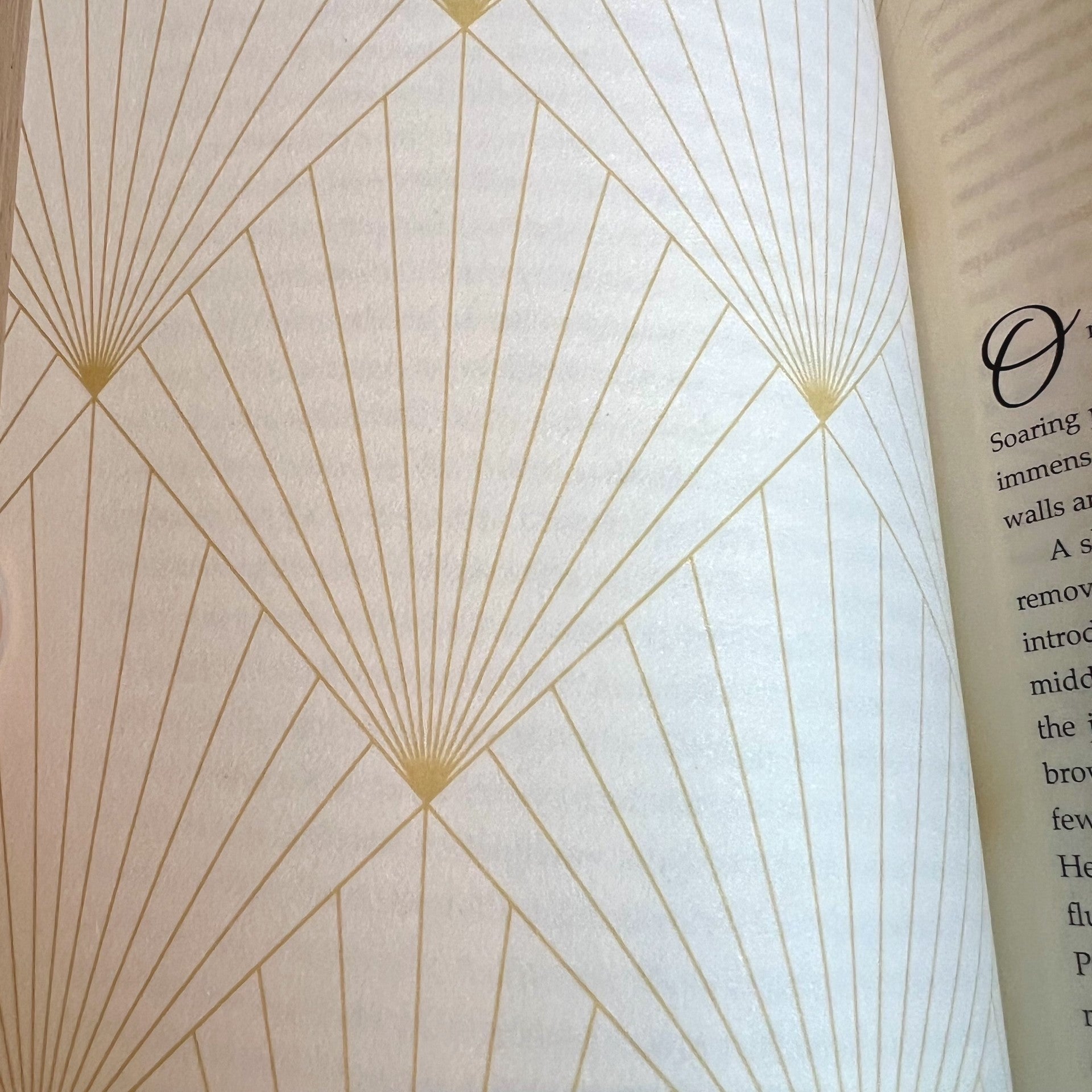 Detailed view of facing gold art deco facing pages for each chapter of High Society Lady Detective Book 1, Murder Among the Pyramids Hardcover Special Edition with Ribbon